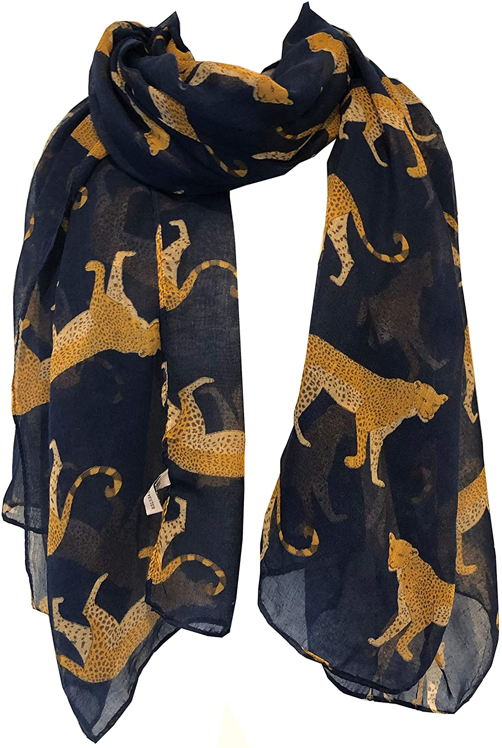 Navy cheetah long soft ladies scarf/wrap. Great present for mum, sister, girlfriend or wife.