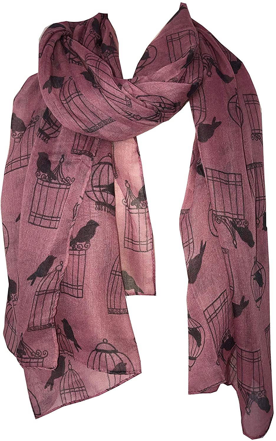 Pamper Yourself Now Pink with Black Bird cage and Bird Design Scarf Lovely Soft Scarf Fantastic Gift