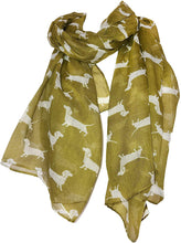 Load image into Gallery viewer, mustard with white dachshund scarf
