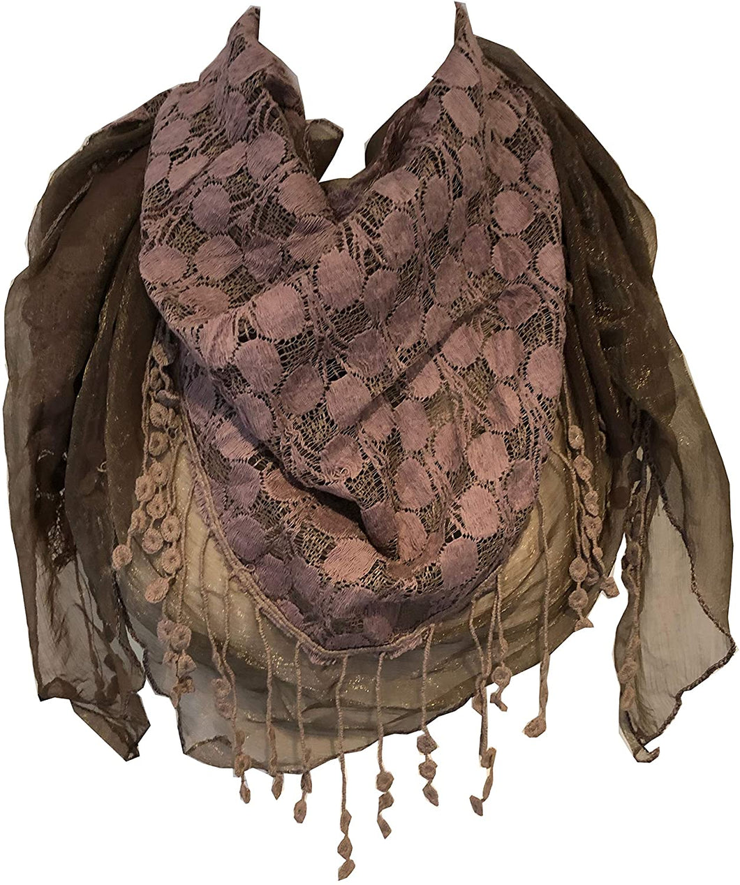Pamper Yourself Now Brown Circle lace with Chiffon Edge Design Triangle Scarf