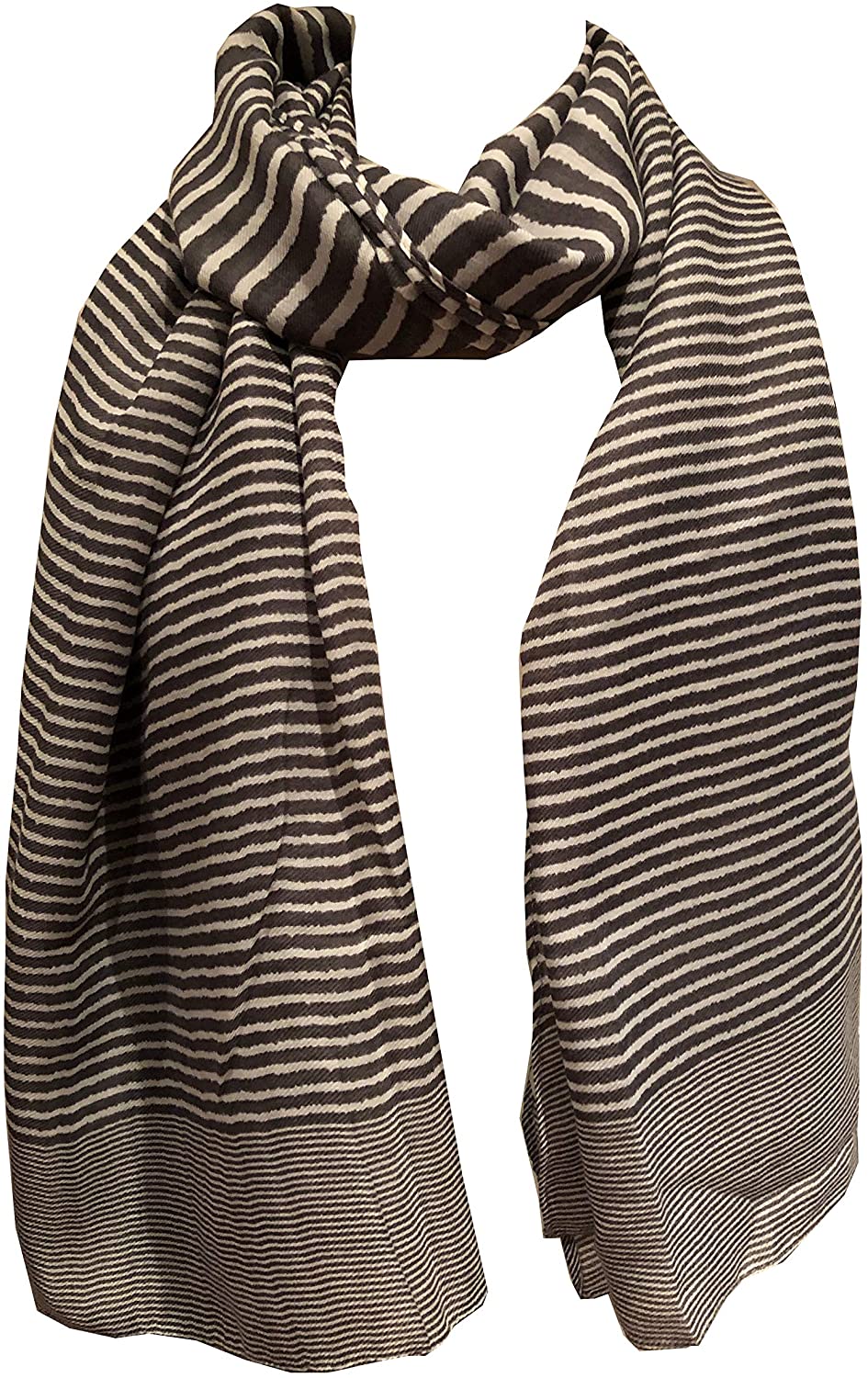 Pamper Yourself Now Grey with White Stripes Long Soft Scarf