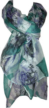 Load image into Gallery viewer, Pamper Yourself Now Green with Cream and Purple Big Roses Design Scarf,Great Present/Gifts.
