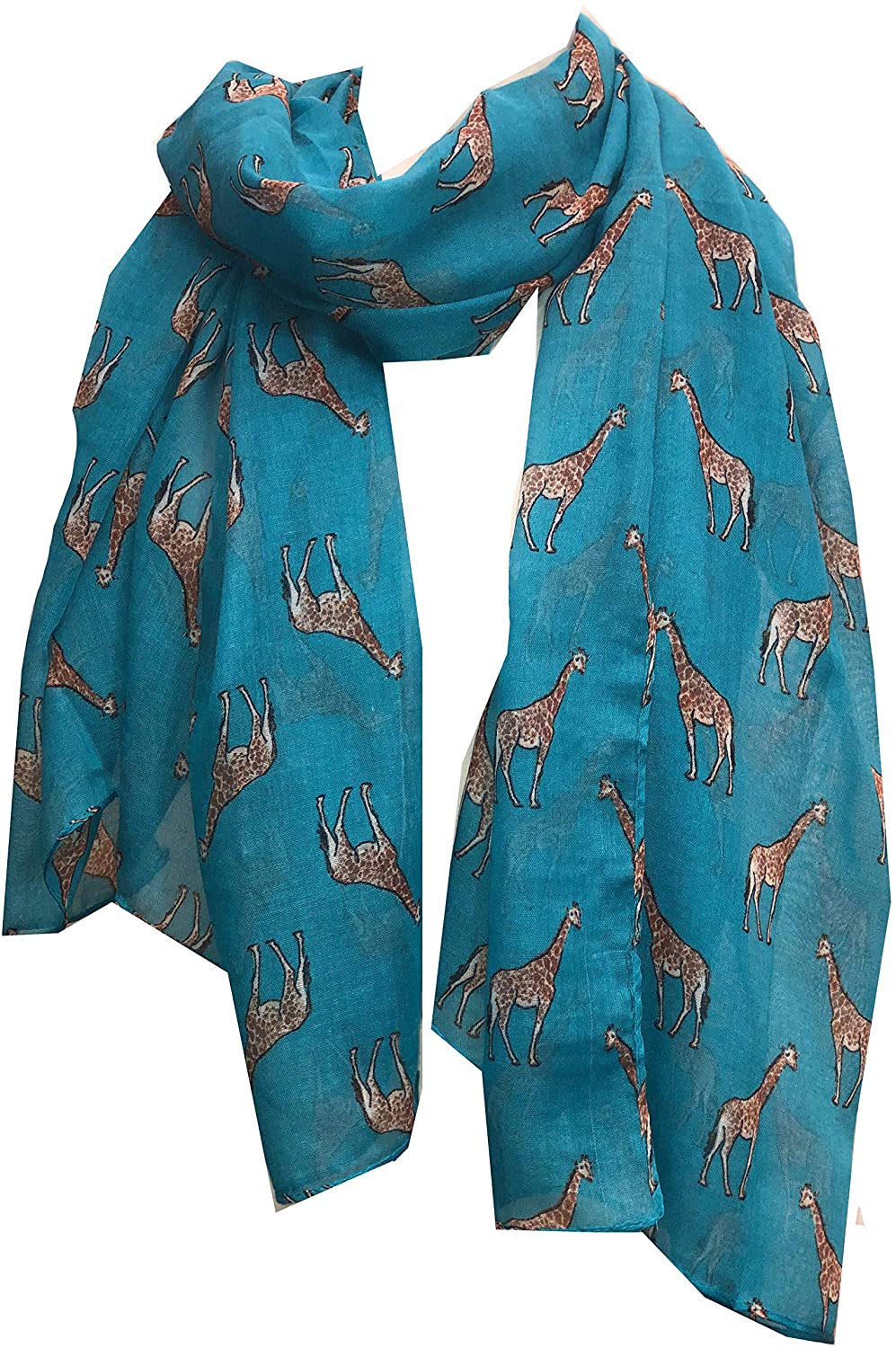 Teal giraffe long soft scarf
