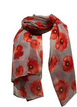 Load image into Gallery viewer, Pamper Yourself Now Bluey Grey Poppy Design Long Scarf, Great for Presents/Gifts.
