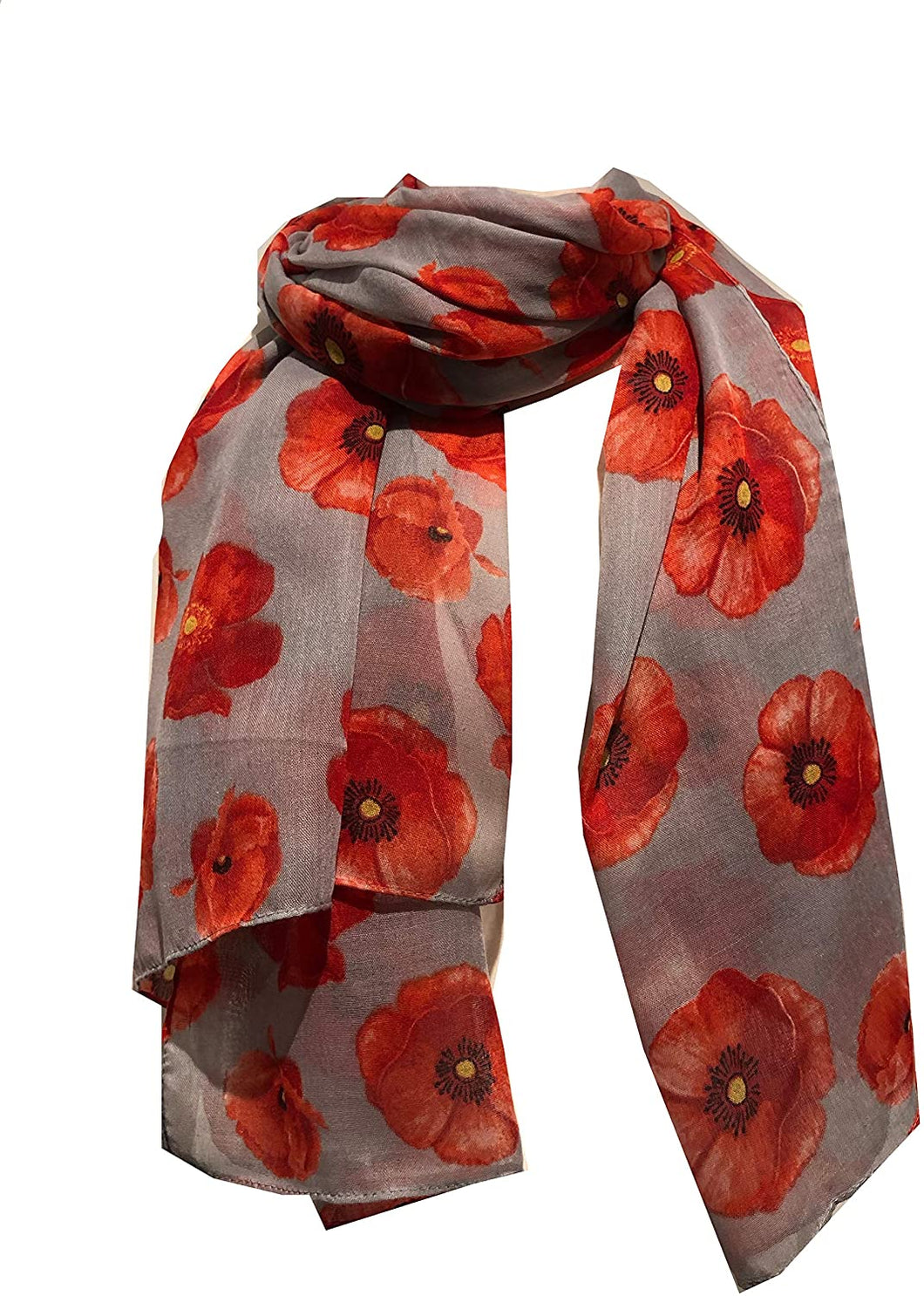 Pamper Yourself Now Bluey Grey Poppy Design Long Scarf, Great for Presents/Gifts.