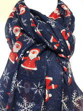 Load image into Gallery viewer, Pamper Yourself Now Blue Father Christmas Ladies Scarf
