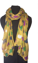 Load image into Gallery viewer, Pamper Yourself Now Mustard with Different Coloured Chickens/Hen Design Ladies Long Soft Scarf
