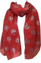 Load image into Gallery viewer, Pamper Yourself Now Coral with Silver Foiled Mulberry Tree Design Ladies Scarf/wrap. Great Present for Mum, Sister, Girlfriend or Wife.
