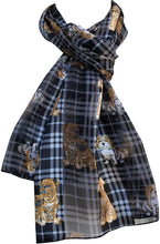 Load image into Gallery viewer, Pamper Yourself Now Black Tartan Shiny Dog Scarf with Different Dog Breeds Thin Long Scarf
