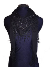 Load image into Gallery viewer, Black Jersey with sparkle and lace trimmed triangle Scarf Soft Summer Fashion London Fashion Fab Gift
