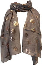 Load image into Gallery viewer, Gold pumpkins and witch design Halloween scarf, great as a present/gift.
