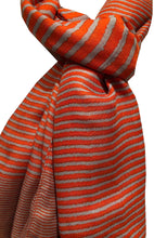 Load image into Gallery viewer, Orange with grey stripes long soft scarf
