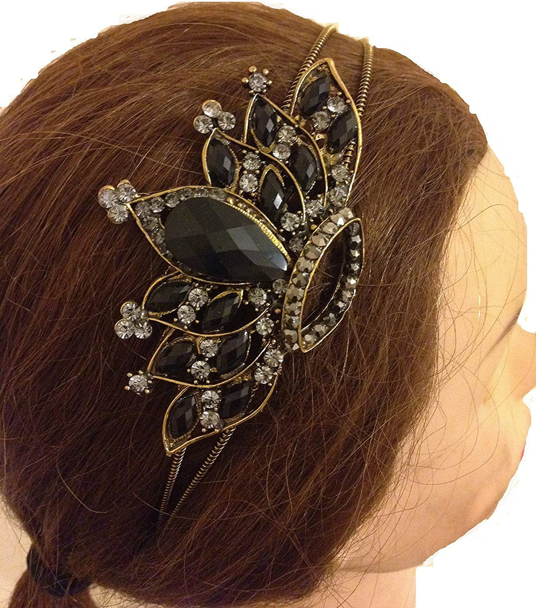 Black crown design aliceband, headband with pretty stone