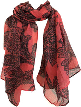 Load image into Gallery viewer, Pamper Yourself Now Pink with Black Paisley Pattern Long Scarf, Soft Ladies Fashion London
