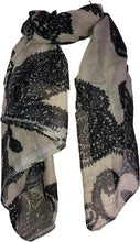 Load image into Gallery viewer, Pamper Yourself Now Beige with Black Paisley Pattern Long Scarf, Soft Ladies Fashion London
