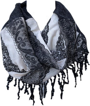 Load image into Gallery viewer, black funky snood with diamond design finish and small tassels
