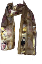 Load image into Gallery viewer, Ladies Shiny cat Scarf with a Square Design and Multi Coloured Cats. Great Present for Any cat Lovers.
