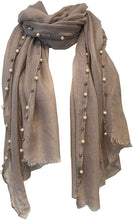 Load image into Gallery viewer, Pamper Yourself Now Beige with Beads and Pearls with Frayed Edge Long Soft Scarf/wrap
