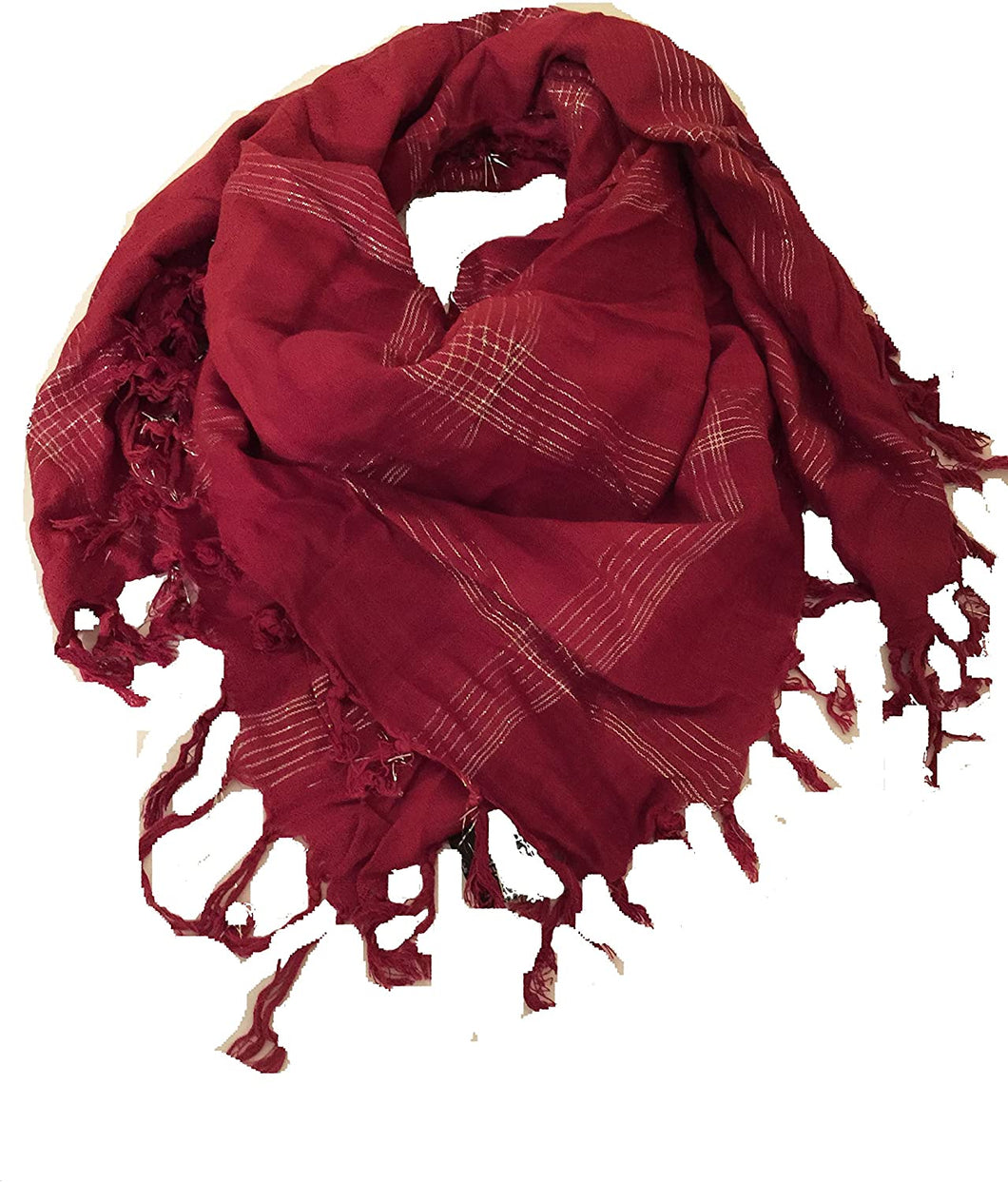 Red with silver checked design square scarf with tassels
