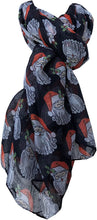 Load image into Gallery viewer, Black santa ladies scarf/wrap. Great christmas scarf.
