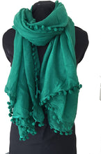 Load image into Gallery viewer, Pamper Yourself Now Green Plain Scarf/wrap with bobbles
