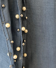 Load image into Gallery viewer, Pamper Yourself Now Denim Blue with Beads and Pearls with Frayed Edge Long Soft Scarf/wrap
