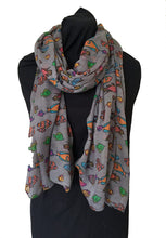 Load image into Gallery viewer, Pamper Yourself Now Grey Fish Scarf with Tropical Fish
