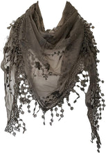 Load image into Gallery viewer, Pamper Yourself Now Beige Small Flower lace Triangle Scarf. a Lovely Fashion Item. Fantastic Gift
