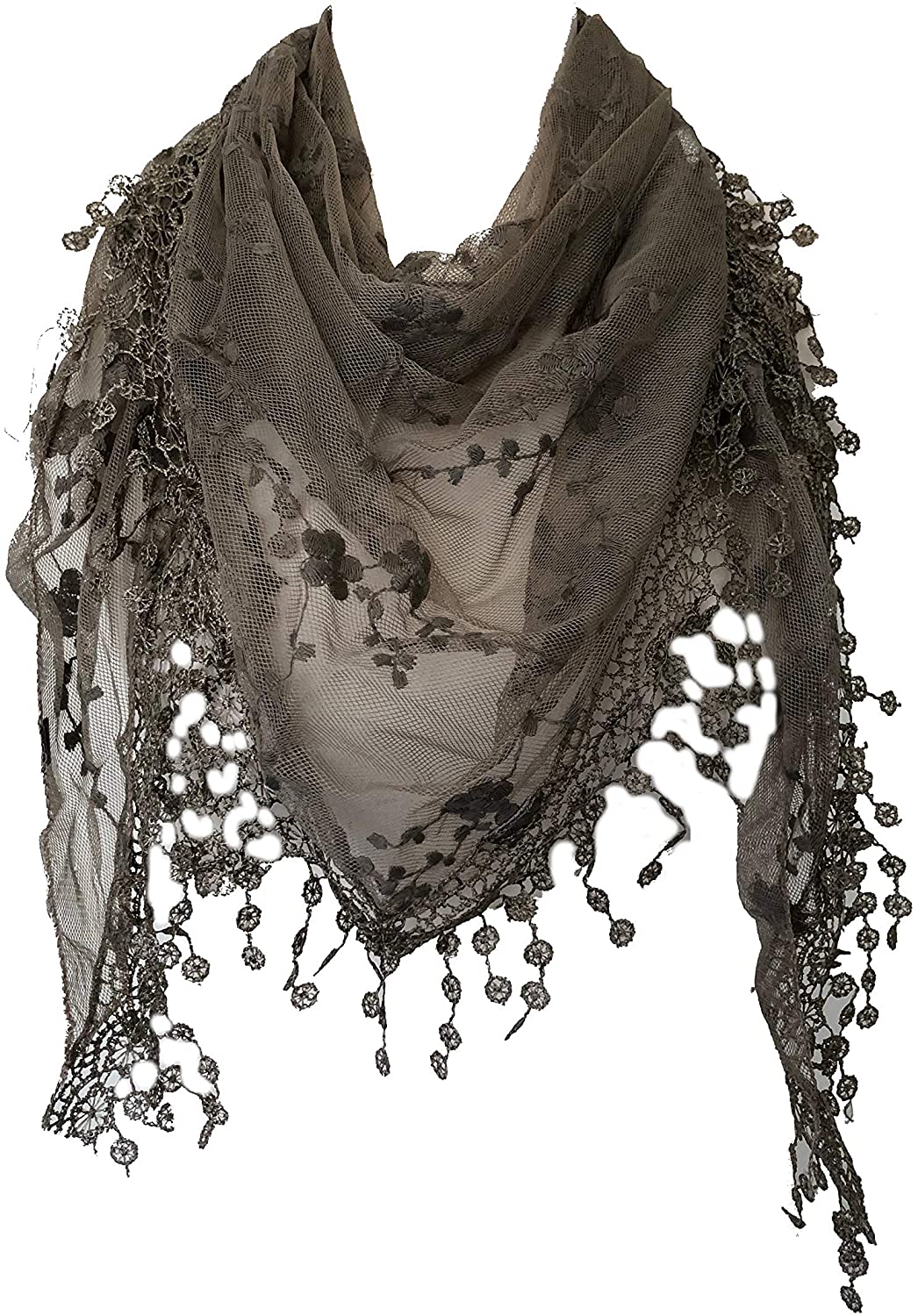 Pamper Yourself Now Beige Small Flower lace Triangle Scarf. a Lovely Fashion Item. Fantastic Gift