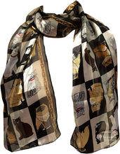 Load image into Gallery viewer, Ladies Shiny cat Scarf with a Square Design and Multi Coloured Cats. Great Present for Any cat Lovers.
