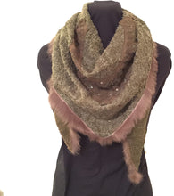 Load image into Gallery viewer, Pamper Yourself Now Dark Brown Triangle Scarf with Fur Trim and Sequin.

