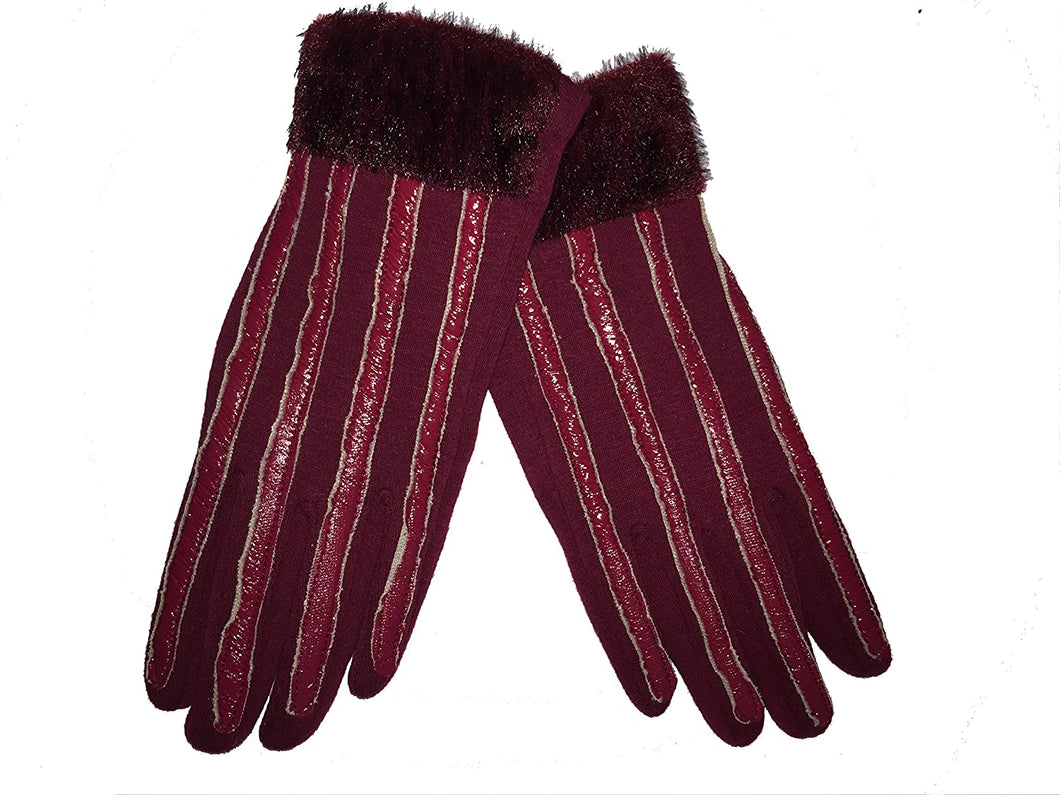 G1423 Red with red stripes design ladies Gloves. One size