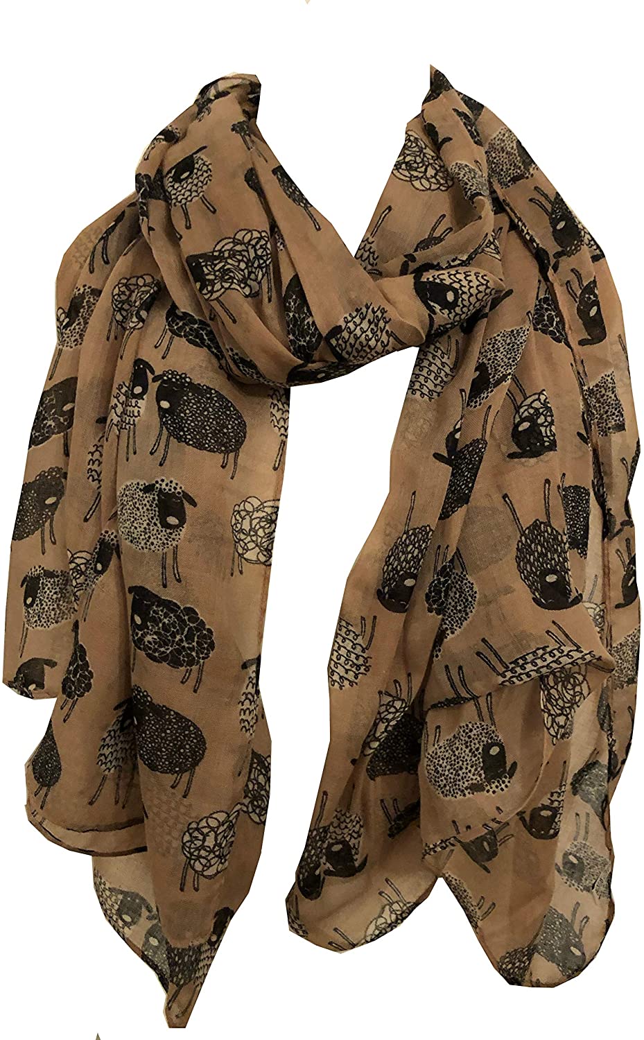 Pamper Yourself Now Beige Sketched Sheep Design Long Scarf