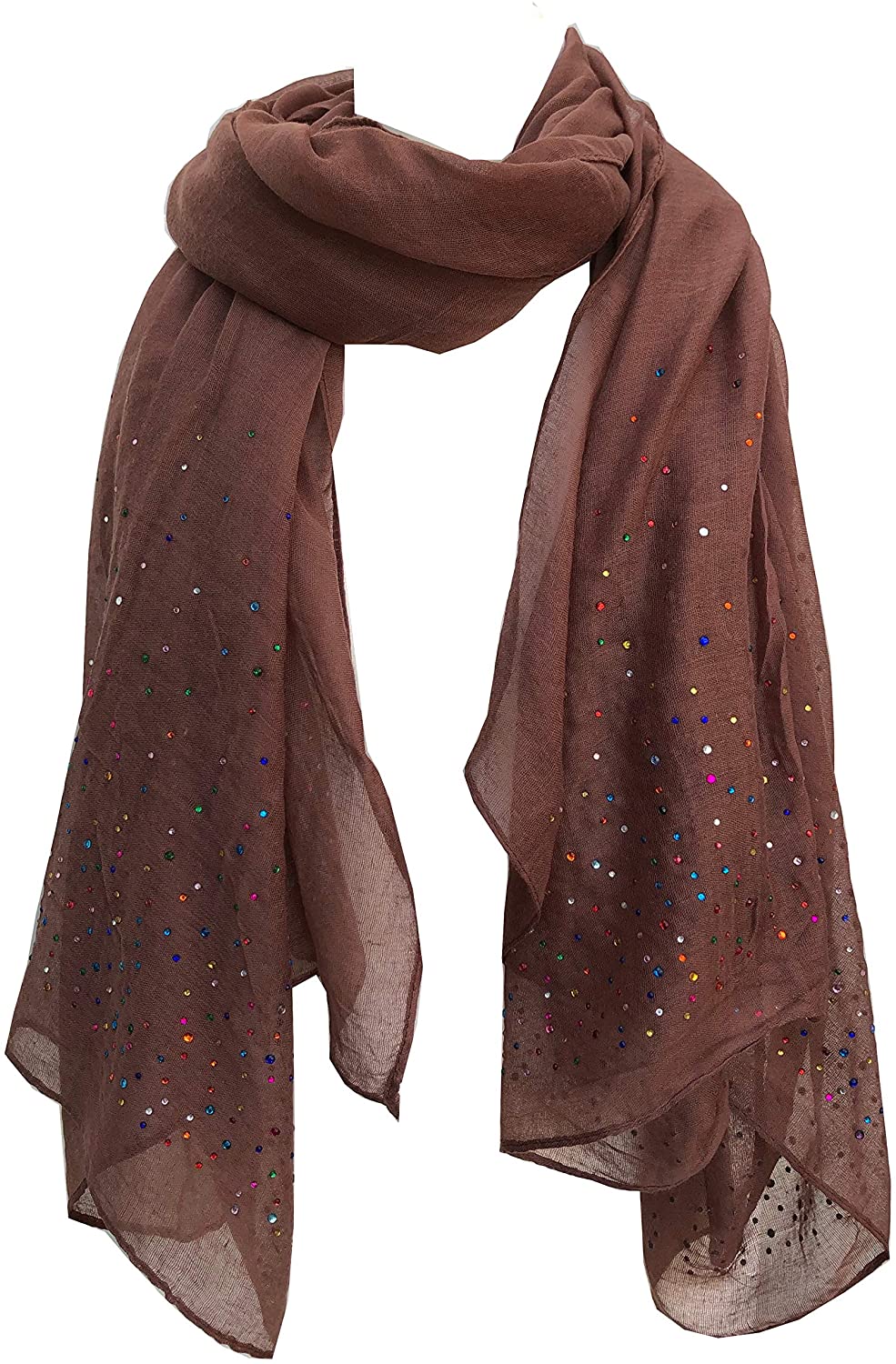 Pamper Yourself Now Plain Brown Scarf with Multi Coloured Sparkle Lovely Long Soft Scarf Fantastic Gift
