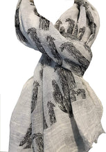 Load image into Gallery viewer, Cream with black cactus scarf with frayed edge long soft scarf
