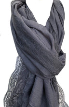 Load image into Gallery viewer, Pamper Yourself Now Grey Plain Long Soft Scarf with lace Trim
