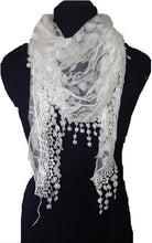 Load image into Gallery viewer, Pamper Yourself Now White Leaves Designs lace Triangle Scarf. a Lovely Fashion Item. Fantastic Gift
