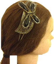 Load image into Gallery viewer, Black Dragonfly design aliceband, headband with pretty stone
