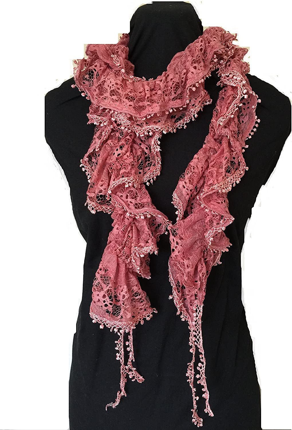 Pamper Yourself Now Deep Pink Stretchy Long lace Scarf with Tassels, Lovely Fashion Item. Fantastic Gift