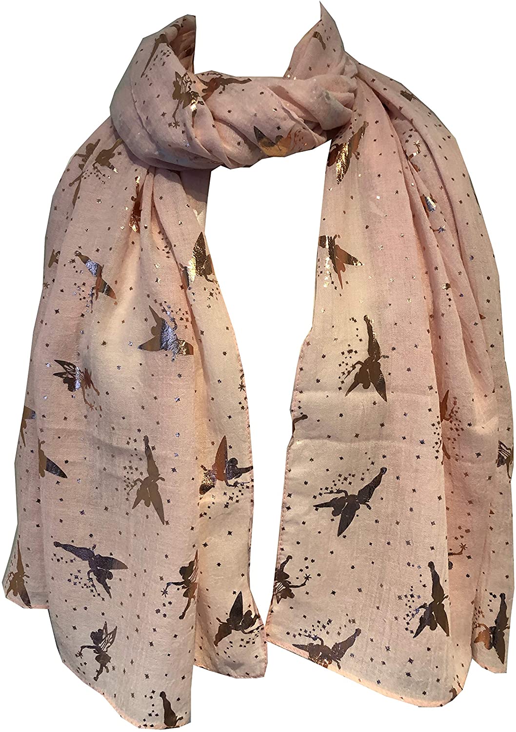 Pamper Yourself Now Pink with Gold Fairy Design Long Scarf/wrap