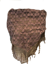 Load image into Gallery viewer, Pamper Yourself Now Brown Circle lace with Chiffon Edge Design Triangle Scarf
