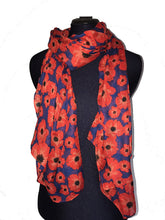 Load image into Gallery viewer, Pamper Yourself Now Navy Blue with Small Poppy Design Long Scarf, Soft Ladies Fashion London
