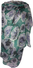 Load image into Gallery viewer, Pamper Yourself Now Green with Cream and Purple Big Roses Design Scarf,Great Present/Gifts.
