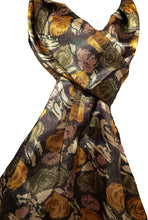 Load image into Gallery viewer, Pamper Yourself Now Grey with Yellow, Green and Beige Small Roses Shiny Scarf Thin Pretty Scarf

