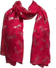 Load image into Gallery viewer, Pamper Yourself Now Fuchsia with Silver Foiled Glitter Dragonfly Design Long Scarf/wrap
