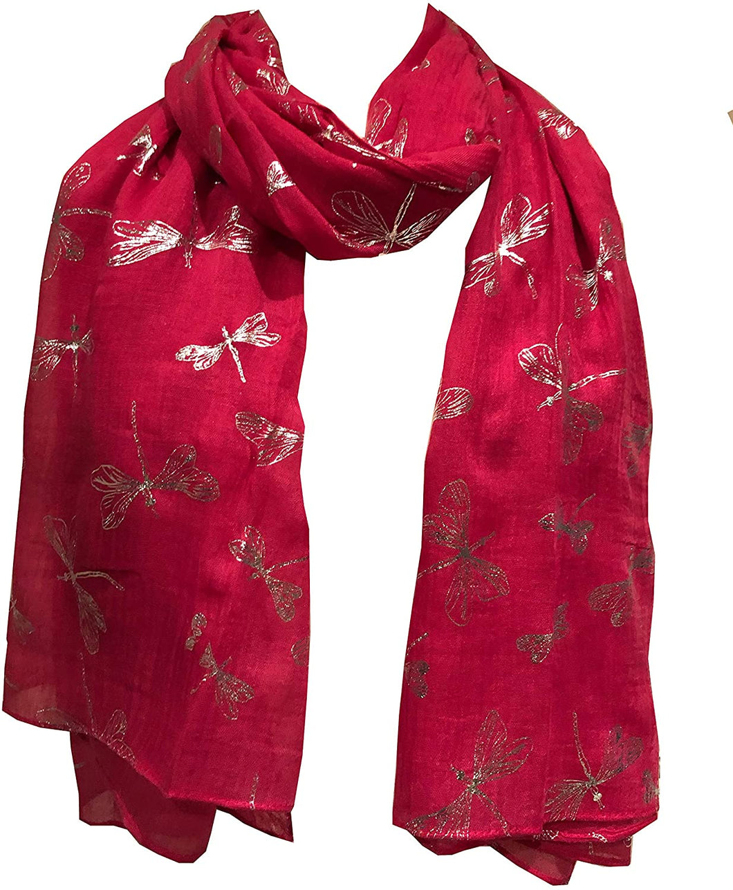 Pamper Yourself Now Fuchsia with Silver Foiled Glitter Dragonfly Design Long Scarf/wrap