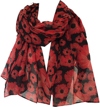 Load image into Gallery viewer, Pamper Yourself Now Black with Small Poppy Design Long Scarf, Soft Ladies Fashion London
