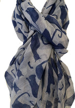 Load image into Gallery viewer, Pamper Yourself Now Blue with Blue Silhouette Cats Long Scarf
