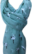 Load image into Gallery viewer, Pamper Yourself Now Lime Green with White Standing up Flamingo Long Scarf/wrap with Frayed Edge
