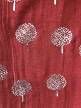 Load image into Gallery viewer, Pamper Yourself Now Rusty red with Silver Foiled Mulberry Tree Design Ladies Scarf/wrap. Great Present for Mum, Sister, Girlfriend or Wife.
